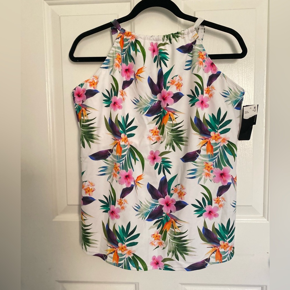 NET Island Escape Tropical Halter  Swimwear Underwire Tank Top Size 16